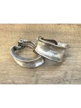 Vintage Sterling Silver Wide Half Hoop Clip On Earrings Marked 925